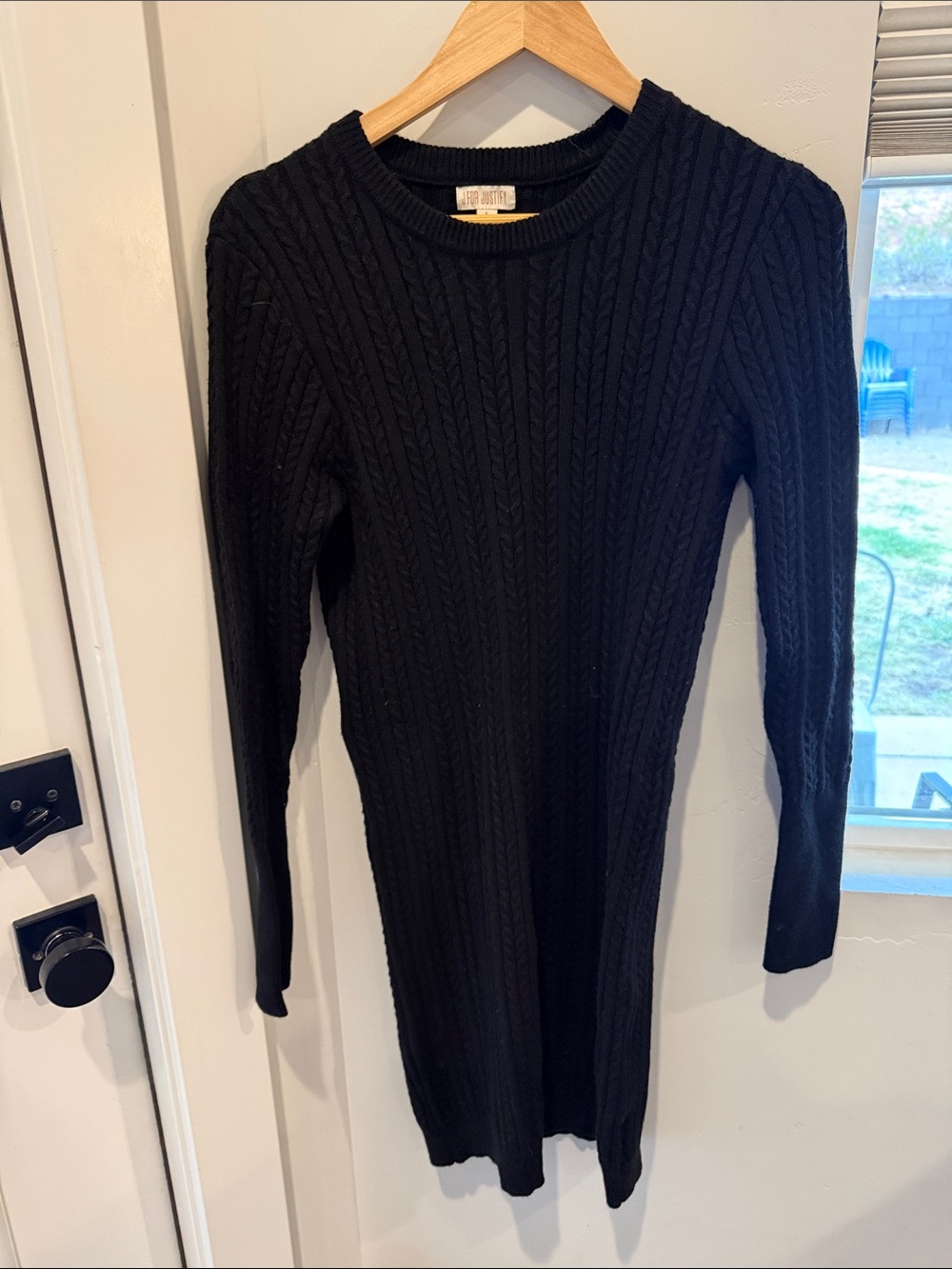 J for Justify Black Cable-Knit Crewneck Sweater Dress